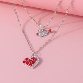 Romántico Forma De Corazón Aleación de zinc Embutido Diamantes De Imitación Día De San Valentín Mujeres Collares de Doble Capa