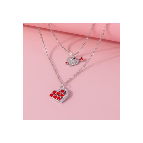 Romántico Forma De Corazón Aleación de zinc Embutido Diamantes De Imitación Día De San Valentín Mujeres Collares de Doble Capa