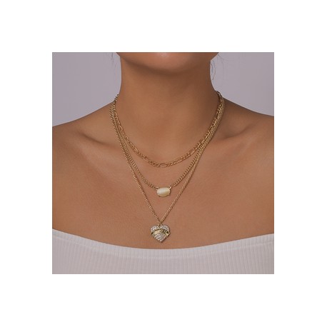 Estilo Simple Forma De Corazón Aleación Resina Diamantes De Imitación Mujeres Collar de Tres Capas