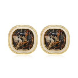 1 Par Retro Cuadrado Esmalte Enchapado Metal Pendientes