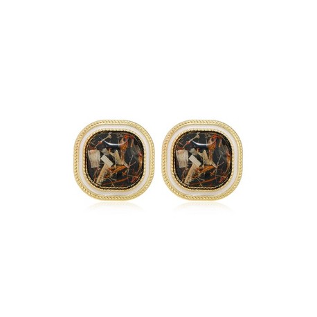 1 Par Retro Cuadrado Esmalte Enchapado Metal Pendientes