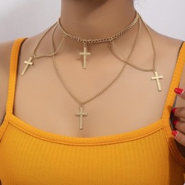 Estilo nórdico Diseño original Punk Cruzar Aleación Enchapado Mujeres Collares En Capas