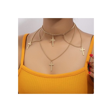 Estilo nórdico Diseño original Punk Cruzar Aleación Enchapado Mujeres Collares En Capas