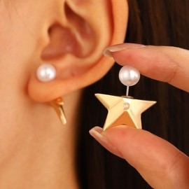 1 Par Estilo IG Estilo Simple Estrella Enchapado Embutido Aleación Perlas Artificiales Pendientes