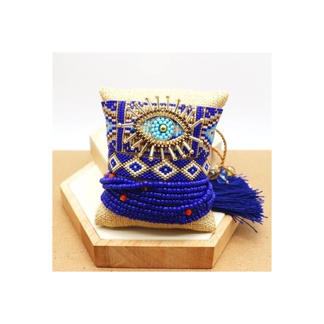 Estilo IG Estilo Vintage Novedad Ojo Del Diablo Vidrio Tejido De Punto Mujeres Pulsera