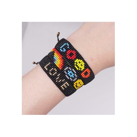 Estilo IG Casual Diseño original Letra Cara Sonriente Vidrio Tejido De Punto Mujeres Hombres Pulsera