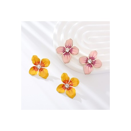 1 Par Vacaciones Tropical Estilo Clásico Flor Esmalte Enchapado Embutido Aleación Diamantes De Imitación Chapado En Oro Pendien