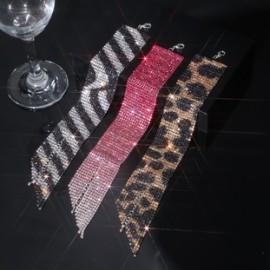 Estilo IG Brillante Raya Degradado De Color Leopardo Aleación Embutido Diamantes De Imitación Mujeres Pulsera