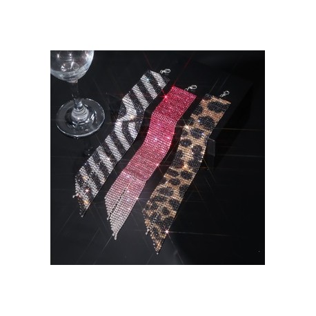 Estilo IG Brillante Raya Degradado De Color Leopardo Aleación Embutido Diamantes De Imitación Mujeres Pulsera