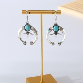 1 Par Estilo Vintage Estilo Clásico Geométrico Enchapado Embutido Aleación Turquesa Plateado Pendientes De Gota