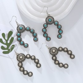 1 Par Estilo Vintage Estilo Simple Estilo Clásico Flor Enchapado Embutido Aleación Turquesa Plateado Pendientes De Gota