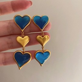 1 Par Estilo Vintage Estilo francés Forma De Corazón Enchapado Embutido Aleación Resina Chapado En Oro Plateado Pendientes De G