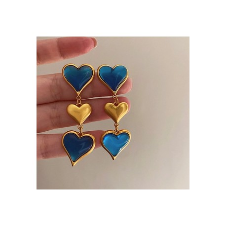 1 Par Estilo Vintage Estilo francés Forma De Corazón Enchapado Embutido Aleación Resina Chapado En Oro Plateado Pendientes De G