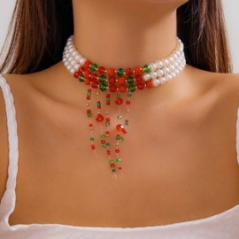 Elegante Irregular Geométrico Perla De Imitación Con Cuentas Borla Cristal Borla Mujeres Collar de Tres Capas