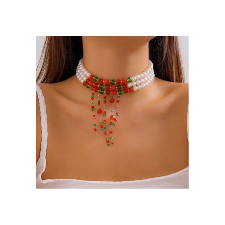 Elegante Irregular Geométrico Perla De Imitación Con Cuentas Borla Cristal Borla Mujeres Collar de Tres Capas