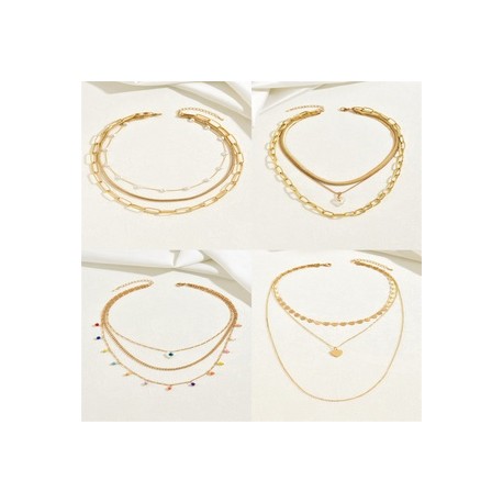 Estilo Simple Forma De Corazón Aleación Enchapado Chapado En Oro Mujeres Collares En Capas