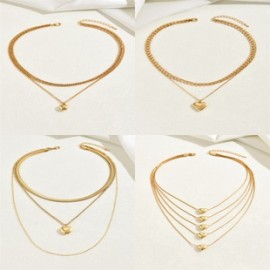 Estilo Simple Forma De Corazón Aleación En Capas Enchapado Chapado En Oro Mujeres Collares En Capas