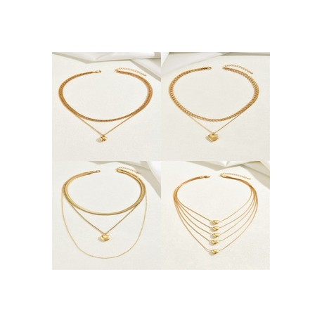 Estilo Simple Forma De Corazón Aleación En Capas Enchapado Chapado En Oro Mujeres Collares En Capas