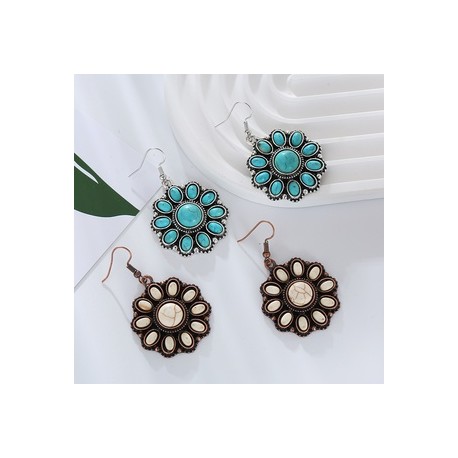 1 Par Estilo Vintage Estilo Simple Flor Enchapado Embutido Aleación Turquesa Chapado en bronce Plateado Pendientes De Gota