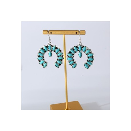 1 Par Estilo Vintage Estilo Simple Estilo Clásico Ojo De Caballo Enchapado Embutido Aleación Turquesa Plateado Pendientes De Go