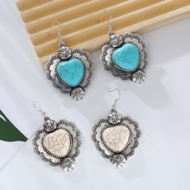 1 Par Estilo Vintage Estilo Simple Forma De Corazón Enchapado Embutido Aleación Turquesa Plateado Pendientes De Gota