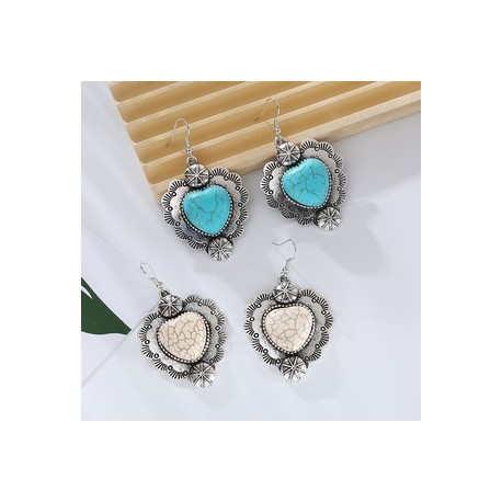 1 Par Estilo Vintage Estilo Simple Forma De Corazón Enchapado Embutido Aleación Turquesa Plateado Pendientes De Gota