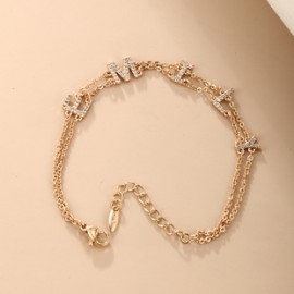 XUPING Estilo Simple Letra Aleación Cobre Enchapado Embutido Diamante Artificial Chapado En Oro De 18 Quilates. Mujeres Pulsera