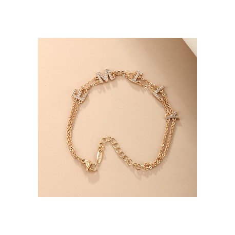 XUPING Estilo Simple Letra Aleación Cobre Enchapado Embutido Diamante Artificial Chapado En Oro De 18 Quilates. Mujeres Pulsera