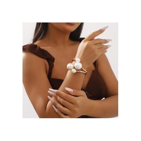 Estilo moderno Estilo Simple Ronda Aleación Embutido Perlas Artificiales Mujeres Brazalete