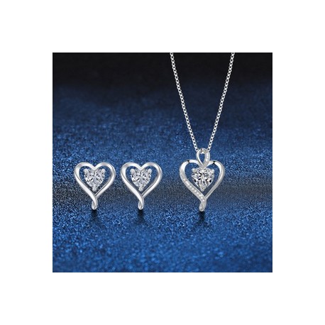 Elegante Lujoso Forma De Corazón Plata Esterlina Embutido Circón Mujeres Aretes Collar