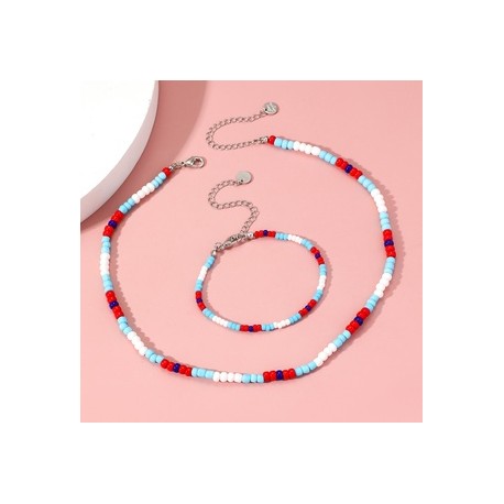 Estilo Simple Geométrico Cristal Artificial Vidrio Con Cuentas Barniz De Estufa Unisexo Pulsera Collar Conjunto De Joyas