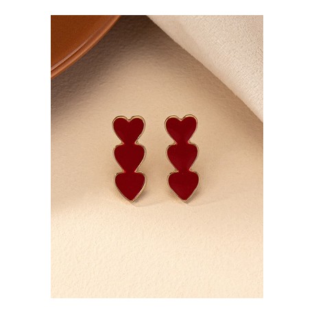 1 Par Retro Forma De Corazón Esmalte Enchapado Aleación Pendientes