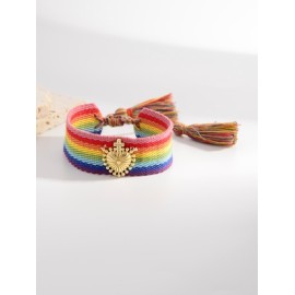 Estilo Simple Cruzar Forma De Corazón Flor soga Hecho A Mano Enchapado Trenza Mujeres Pulseras De Cordón