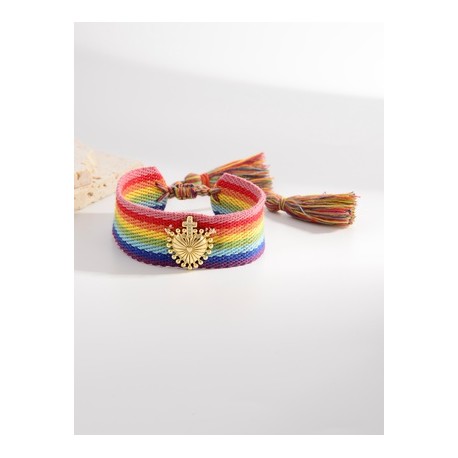 Estilo Simple Cruzar Forma De Corazón Flor soga Hecho A Mano Enchapado Trenza Mujeres Pulseras De Cordón