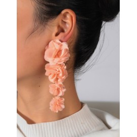 1 Par Casual Flor Tela Pendientes De Gota