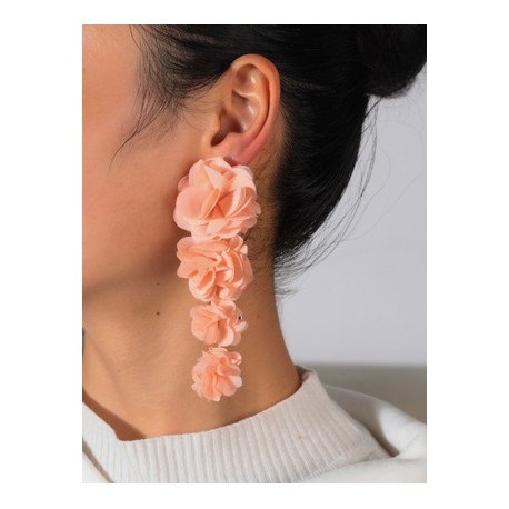 1 Par Casual Flor Tela Pendientes De Gota